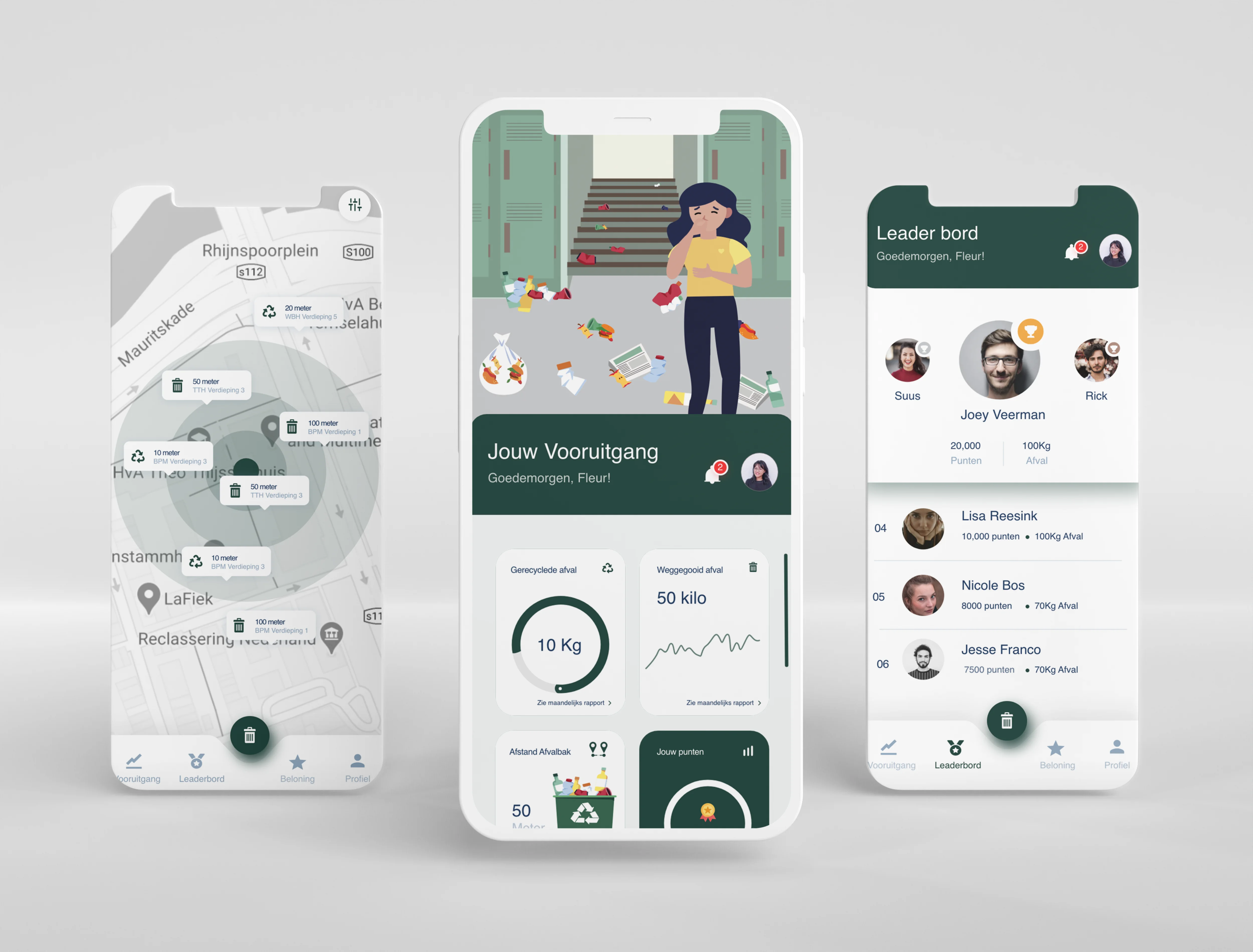Second example of the project result shown in three mobile screens
